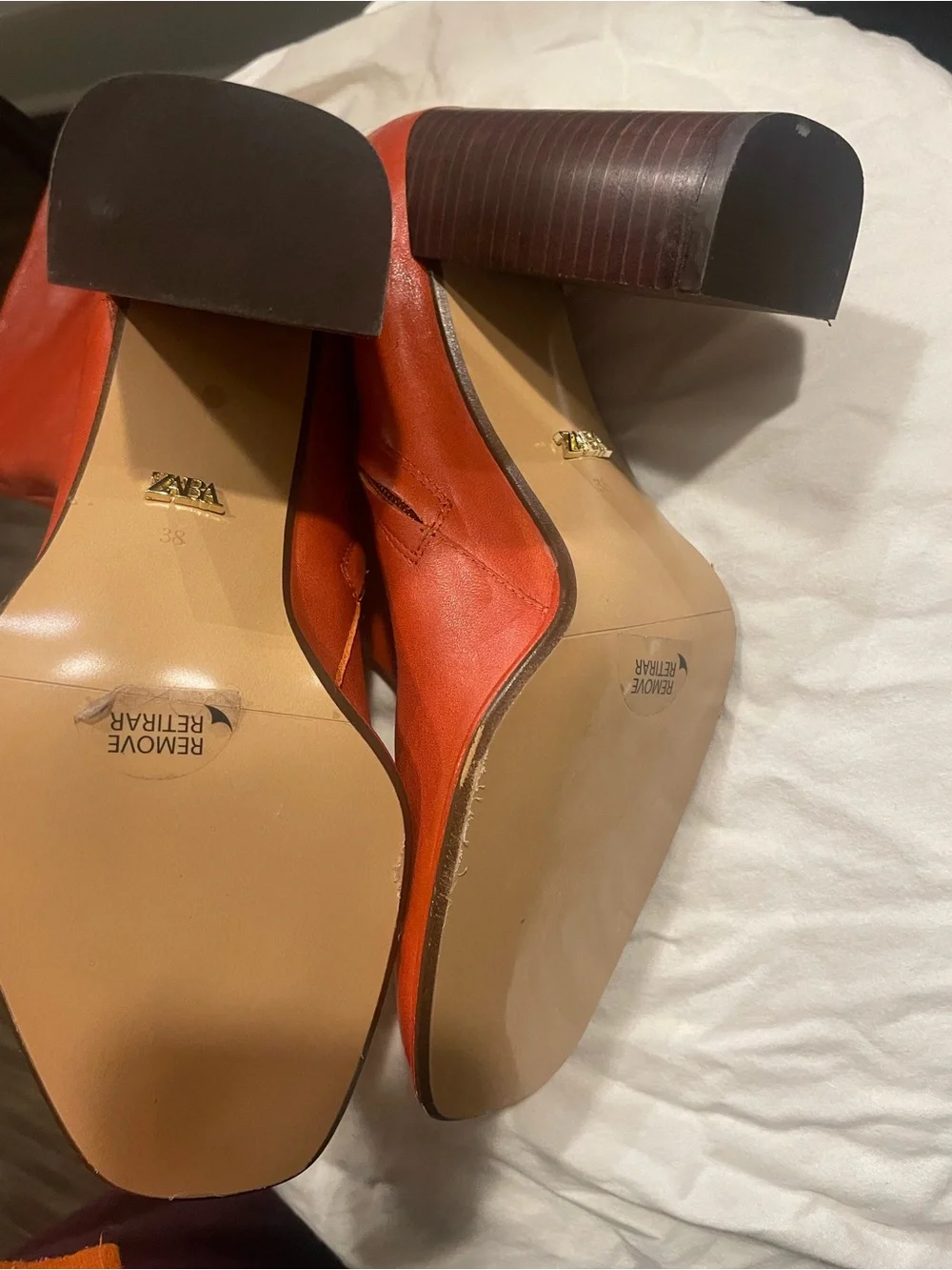 Womens Burnt Orange Leather Mid-Heel Boots - 38 - Picture 4 of 4